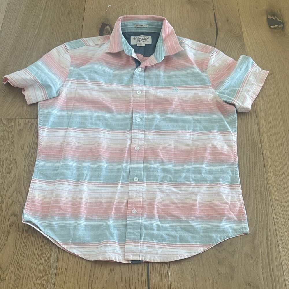 Penguin Striped Short Sleeve Button-Up Shirt heritage slim fit M Men’s